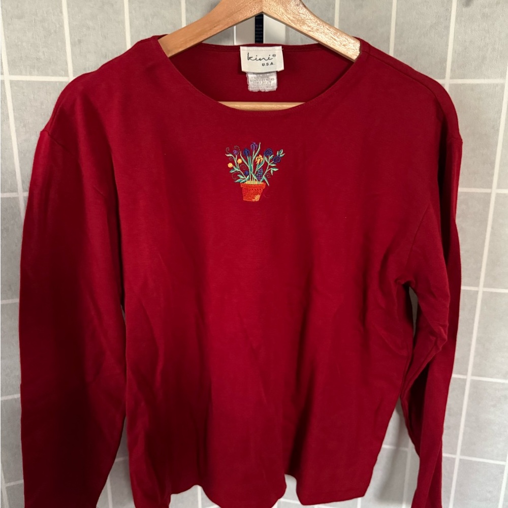 Kini USA Women's Red Long Sleeve Tee, Size Large.